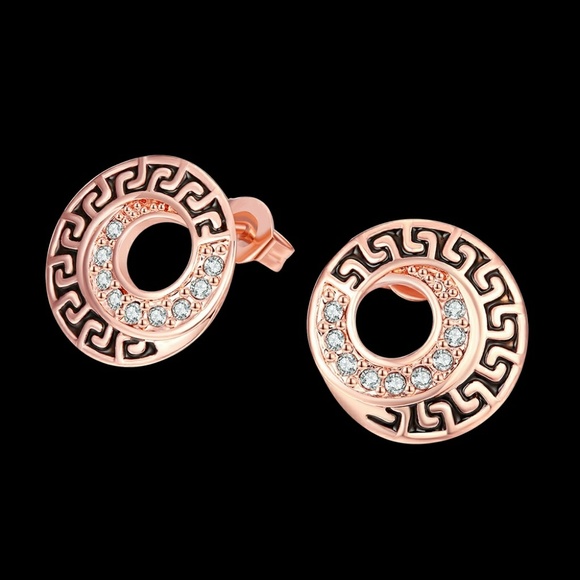 18K Rose Gold Plated Medallion Stud Earring - Picture 2 of 7